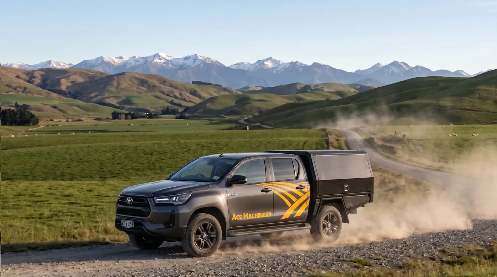 Ace Machinery service vehicle on a remote farm road
